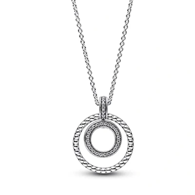 Image of Pandora Signature sterling silver pendant with clear cubic zirconia and chain