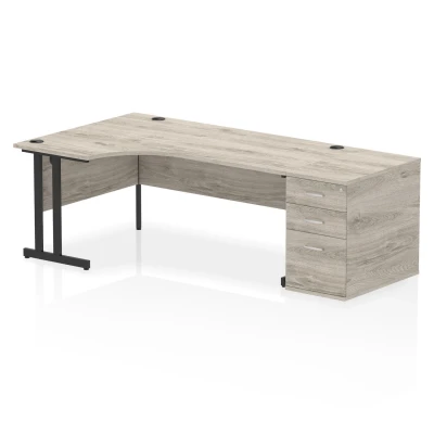 Image of Impulse 1800 LH Crescent Desk Grey Oak/Black Cantilever Leg 800 DH Ped