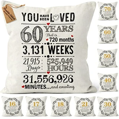 Image of Kies CROWNLY CRYSTAL® (Double Sided) 60th Birthday Gifts 18x18 Cushion Cover for Women And Her Personalised Gift Grandma 45 X Cm