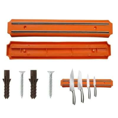 Image of Magnetic Knife Holder Storage Rack Twin Strip Multipurpose Utensil Kitchen Craft Tool Organizer for Wall Fixings Included (Orange 33cm)