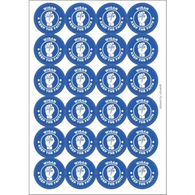 Image of Wigan Keep The Faith Northern Soul Circular Matt Paper Stickers A4 Sheet of 24 (Each Sticker is 45mm Diameter)