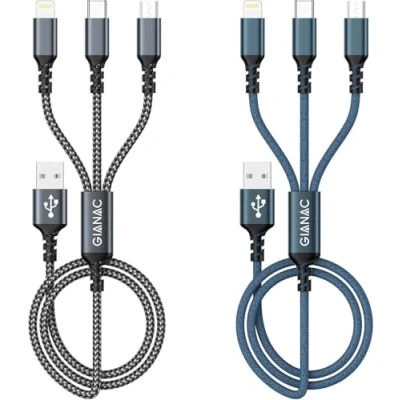 Image of Multi Charger Cable, USB Cable [2Pack 2M] 3 in 1 Multiple Nylon Braided with Micro Type C Lightning Connector for iPhone, Android Samsung, Huawei, Nexus, Nokia,LG, Sony
