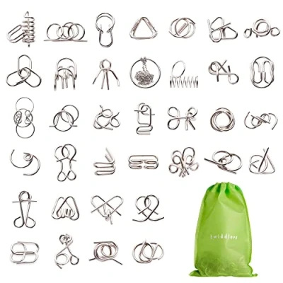 Image of THE TWIDDLERS 36 Pieces Metal Wire IQ Brain Teaser Mind Puzzles, Multipack Mini School Gift Toys and Party Bag Fillers for Kids, Adults Christmas Cracker Favours