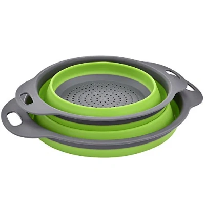 Image of Colander Set, Kitchen Foldable Silicone Filter, Environmentally Friendly Non Toxic Easy to Clean, 2 Sizes Including 8 inch and 9.5 (Green)