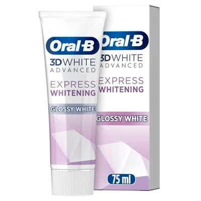 Image of Oral B 3D White Advanced Toothpaste, Express Whitening, Glossy White, 75 ml, Teeth Whitening &amp; Stain Removal, Eucalyptus Flavour