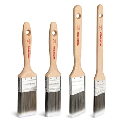 Image of WORKPRO 4PCS Professional Paint Brush Set, Gloss Flat and Angle 25mm / 38mm 50mm Decorating Paintbrushes for Walls Ceilings