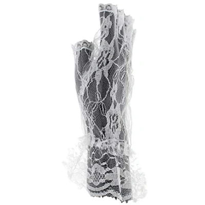 Image of Zac&#039;s Alter Ego 80s Style White Short Lace Fingerless Gloves with Cuff
