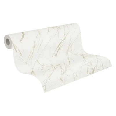 Image of A.S. Création Wallpaper Marble Look White Champagne Metallic Casual Living 393363 High Quality Non Woven for Bedroom 10.05 m x 0.53 Made in Germany