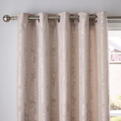 Image of Catherine Lansfield Damask Jacquard, 66x72 Inch, Lined Eyelet Curtains, Two Panels, Champagne Gold