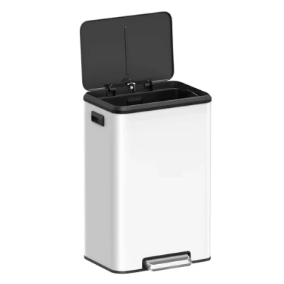 Image of Songmics Kitchen Bin, 40L Pedal Bin with Lid, Rubbish for Waste, Soft Close and Stays Open, Wide Pedal, White LTB541W4002