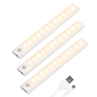 Image of Vicloon Motion Sensor Cabinet Lights, 3 Pack 12 LED Cupboard Auto On/Off Closet Light, Wireless USB Rechargeable Night Light with Magnetic Strip for Wardrobe, Cabinet, Stairs