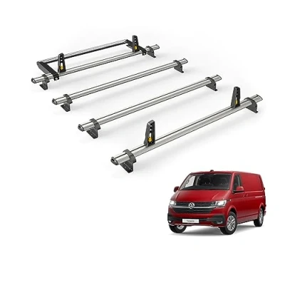 Image of Van Guard Roof Rack for VW Transporter (T6 2015+) 4 Bars + Rear Ladder Roller [Only Suitable Long Wheelbase Models with Tailgate] Ulti Bar VG263 4/VGR 02