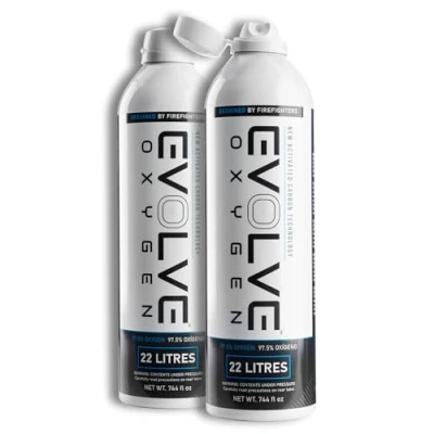 Image of EVOLVE 22 Litre Pure Oxygen Canister with Flip Top Portable Can Ideal for Home Use and Outdoor Activities Designed by Firefighters Made in Britain Pack of 2