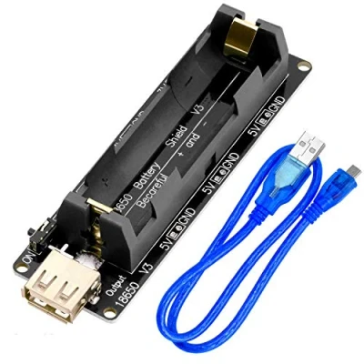 Image of AZDelivery 18650 Lithium Li ion Battery Expansion Shield 5V 3V Micro USB Module 600mA 3V/1A 5V/3A for ESP32 ESP8266 compatible with Arduino Including E Book!