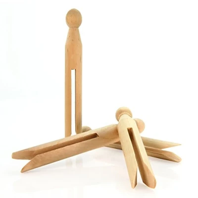 Image of HANGERWORLD 24 Traditional Wooden Dolly Clothes Garment Pins Pegs Washing Lines