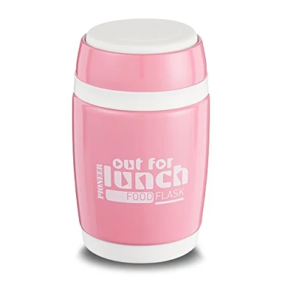 Image of Pioneer Vacuum Insulated Leakproof Soup/Food Flask with Spoon, 8 Hours Hot 24 Cold, Pink, 380 ml