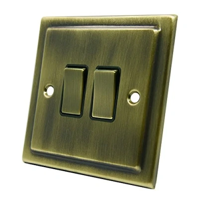 Image of AET VAB2GSWIBB Victorian Antique Brass Switch 10 Amp Double 2 Gang Way Light Switch, 240 V