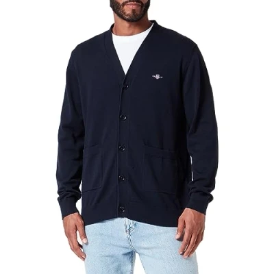 Image of GANT Men&#039;s Classic Cotton V Cardigan Sweater, Evening Blue, XXXXXL