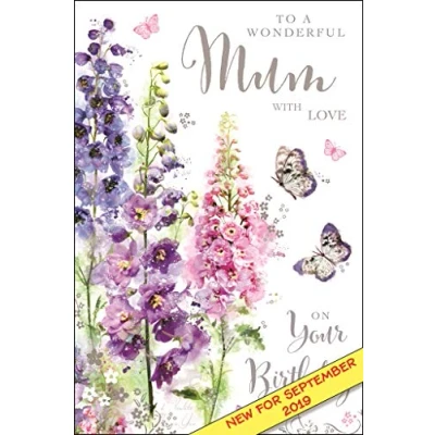 Image of Jonny Javelin Artistic Mum Birthday Card (JJ SG10) Pretty Purple Flowers Foil &amp; Flitter Finish Secret Garden Range