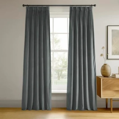 Image of HPD Half Price Drapes Signature Velvet Blackout Curtains for Bedroom 25 X 120 Pleated, VPCH 184005 FP (1 Panel) Natural Grey