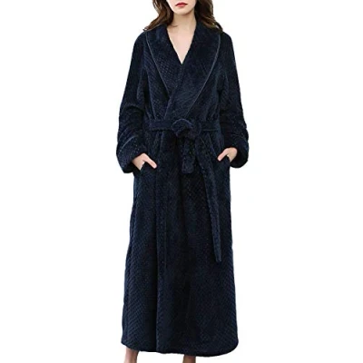 Image of DSNOW Ladies Winter Flannel Dressing Gown Fleece Nightwear Bathrobe, Navy Blue, XL