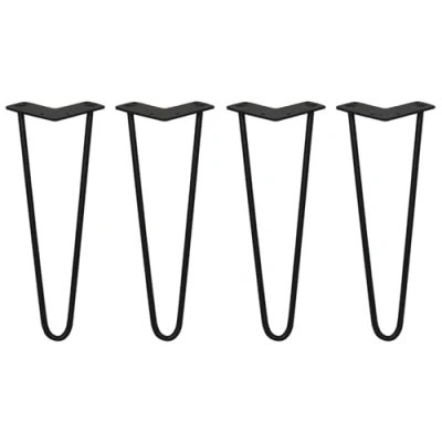 Image of Monster Shop Hairpin Legs/Hair Pin Legs Set SkiSki Furniture Desk Bench Chair Table 14&quot; 2 Prong 10mm Black Steel &amp; Protector Feet…