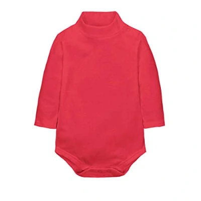Image of CuteOn Baby Boys Girls Solid Color Basic Turtleneck Cotton Bodysuit Jumpsuit Red 6 Months
