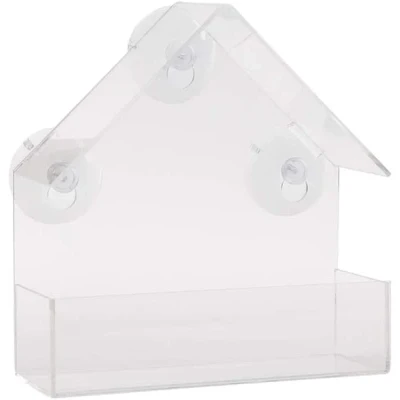 Image of 15cm Clear Plastic Glass Window Garden Wild Bird Seed Nut Feeder with Suction Cups