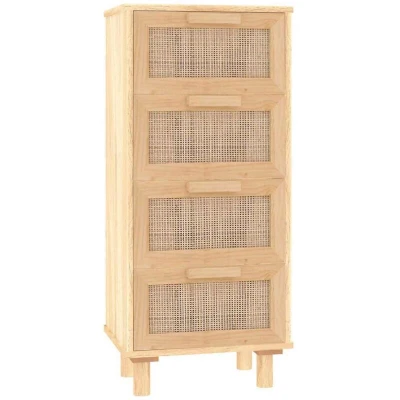 Image of vidaXL Sideboard Brown 40x30x90 cm Solid Wood Pine and Natural Rattan