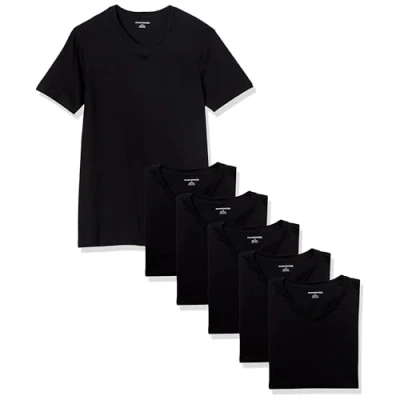 Image of Amazon Essentials Men&#039;s V Neck Undershirt, Pack of 6, Black, XXL