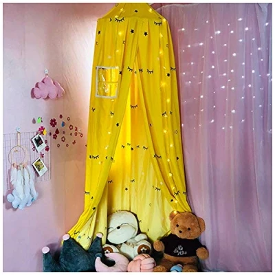 Image of Bed Canopy Kids Dome Mosquito Net Play Tent Nursery Room Decorations Hanging Dirty Dusty Canopies Yellow(Height:2.5M)