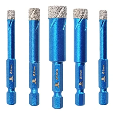 Image of Diamond Drill Bit,BRSCHNITT 5pcs/pack 6/6/8/10/12mm Hole Saw Bit for Porcelain Tile Ceramic Stone Granite Marble,Hex Shank Dry Drilling Core Set, 6/8/10/12mm