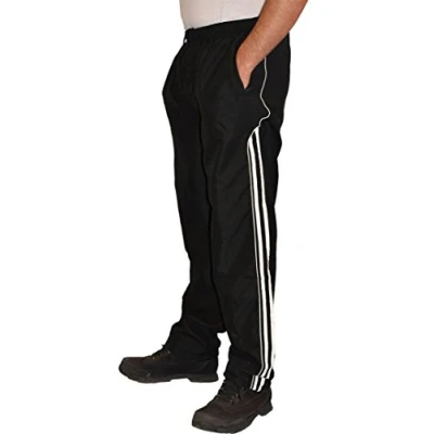 Image of Men Tracksuit Sport Bottom with 2 Zip Pocket Microfiber Mess Linned Side Stripe Inside Legs 31&quot; 29&quot; 27&quot; (L, Black 29&quot;)