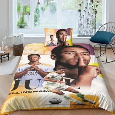 Image of EOASNRTCB Jude Bellingham Duvet Cover with Pillowcases 3D Printed Bedding Set Zipper Closure Unique Design Anti allergic Quilt Single（135x200cm）