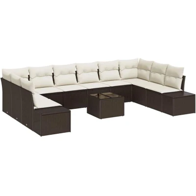 Image of vidaXL 10 Piece Garden Sofa Set with Cushions Grey Poly Rattan