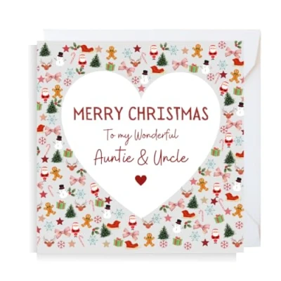 Image of Second Ave Heart Auntie &amp; Uncle Square Christmas Xmas Holiday Festive Greetings Card