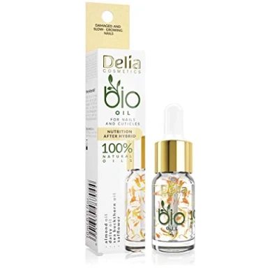 Image of Delia Cosmetics Nourishing Bio Oil for Nails &amp; Cuticles Damaged After Hybrid Manicure Regenerated, Restored, Brightened, Shiny 100% Natural Oils: Almond, Daisy 11ml