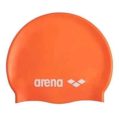 Image of Arena Classic Unisex Soft Silicone Swim Cap for Women and Men, Intensive Training Racing Comfortable Non Slip Long Hair Swimming Hat, Orange