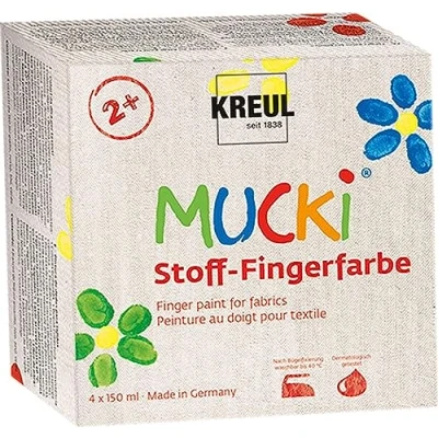 Image of Kreul 28400 Mucki luminous fabric finger paint, 4 x 150 ml in yellow, red, blue and green