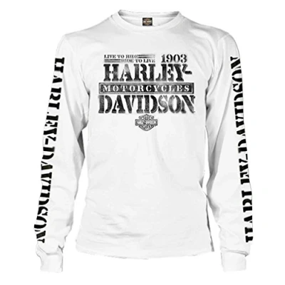 Image of Harley Davidson Men&#039;s Distressed Freedom Fighter Long Sleeve Shirt, White