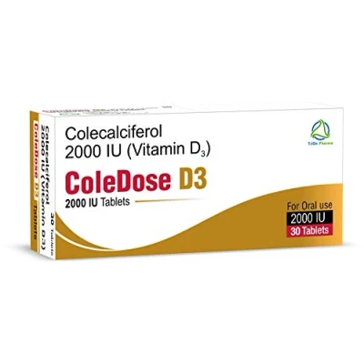 Image of Vitamin D 2000 IU Equivalent to 50 mcg ColeDose D3, Premium Easy Swallow 30 Tablets One a Day