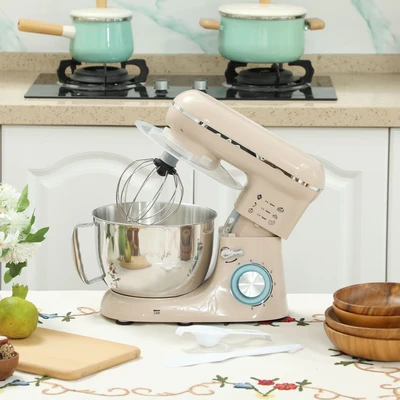 Image of HOMCOM Stand Mixer, 4.5L Food Mixer for Baking, 6 Speeds and Pulse Setting, 1300W Cake Electric Whisk with Dough Hook, Whisk, Stainless Steel Bowl, Splash Guard, Beater, Beige