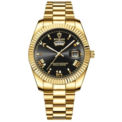 Image of JewelryWe Men Luminous Quartz Watch: Filigree Work Bezel Waterproof Analog Roman Numerals Day and Date Function Stainless Steel Strap Wristwatch