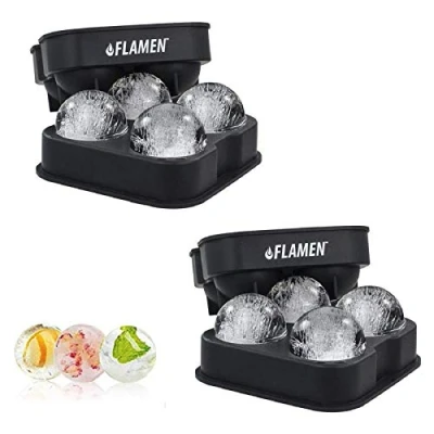 Image of Flamen XXL Ice Ball Maker Mold, 4X Jumbo Spheres Through BPA Free, Food Grade Quality Silicone Press, Best Baller Tray Gadget for Whiskey, Gin and More, The Essential BAR Accessory(2Pack)