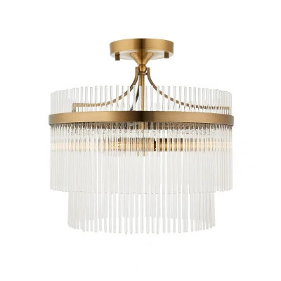 Image of Marietta Ceiling Light Antique Brass Plate, Clear Glass, 3x E14