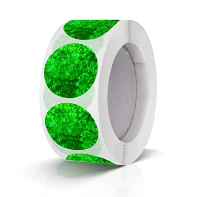 Image of Round Stickers Green 1 Inch Circle Labels Color Coding Glitter Sparkle Dot Sticker Waterproof Removable Roll of 500