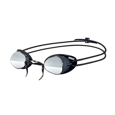 Image of arena Swedix Mirror Unisex Adult Race Swimming Goggles, Swedish Goggles with Anti Fog Angled Mirrored Lenses, UV Protection, 4 Interchangeable Nose Bridges, TPR Seals