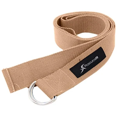 Image of ProsourceFit Metal D Ring Yoga Strap 8’ Durable Cotton for Stretching and Flexibility