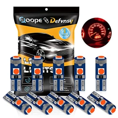 Image of Defvnsy Pack of 10 Red T5 W3W W1.2W 73 74 286 17 18 27 37 70 79 85 86 2721 Super bright 3030 LED Ceramic for Car Auto Side Wedge Gauge Dashboard Instrument Panel Lights Lamp 12V