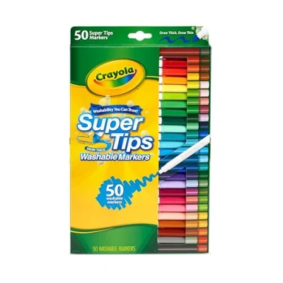 Image of CRAYOLA SuperTips Washable Markers Assorted Colours (Pack of 50) Premium Felt Tip Pens That Can Easily Wash Off Skin &amp; Clothing Ideal for Kids Aged 3+